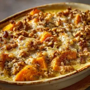 Un gratin halal fondant et croustillant, aux saveurs d’automne. Courge, châtaignes et noix : le trio gagnant pour un dîner réconfortant à Lyon 🍂